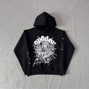 Stylish Black Hoodie with White Web Design